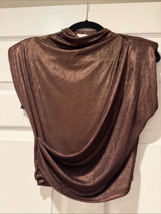 Astr Tops - NWOT Astr Shimmery Metallic Brown Draped Cowl Neck Top Size XS